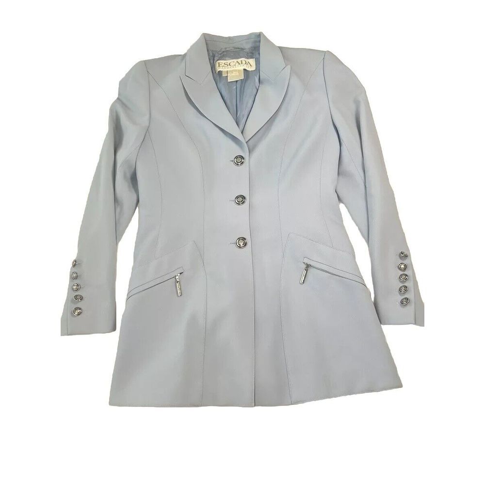 Vintage Escada Margaretha Ley‎ Jacket Blazer 100% New Wool Sz 36 Blue Germany